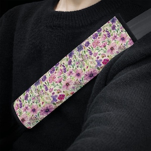 Purple Wildflowers Car Seat Belt Covers, Cute Floral Seat Belt Strap Cover, Car Seat Belt Pad, Aesthetic Car Accessories Car Decor Gift