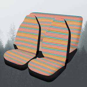 Summer Stripes Car Seat Covers Full Set, Colorful Stripe Front And Back Seat Covers For Vehicle, Steering Wheel Cover, Car Gift