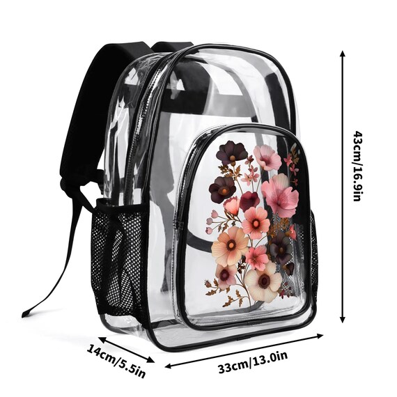 Mushroom Clear PVC Backpack - Heavy Duty Transparent Bag For School, Stadium & Sports