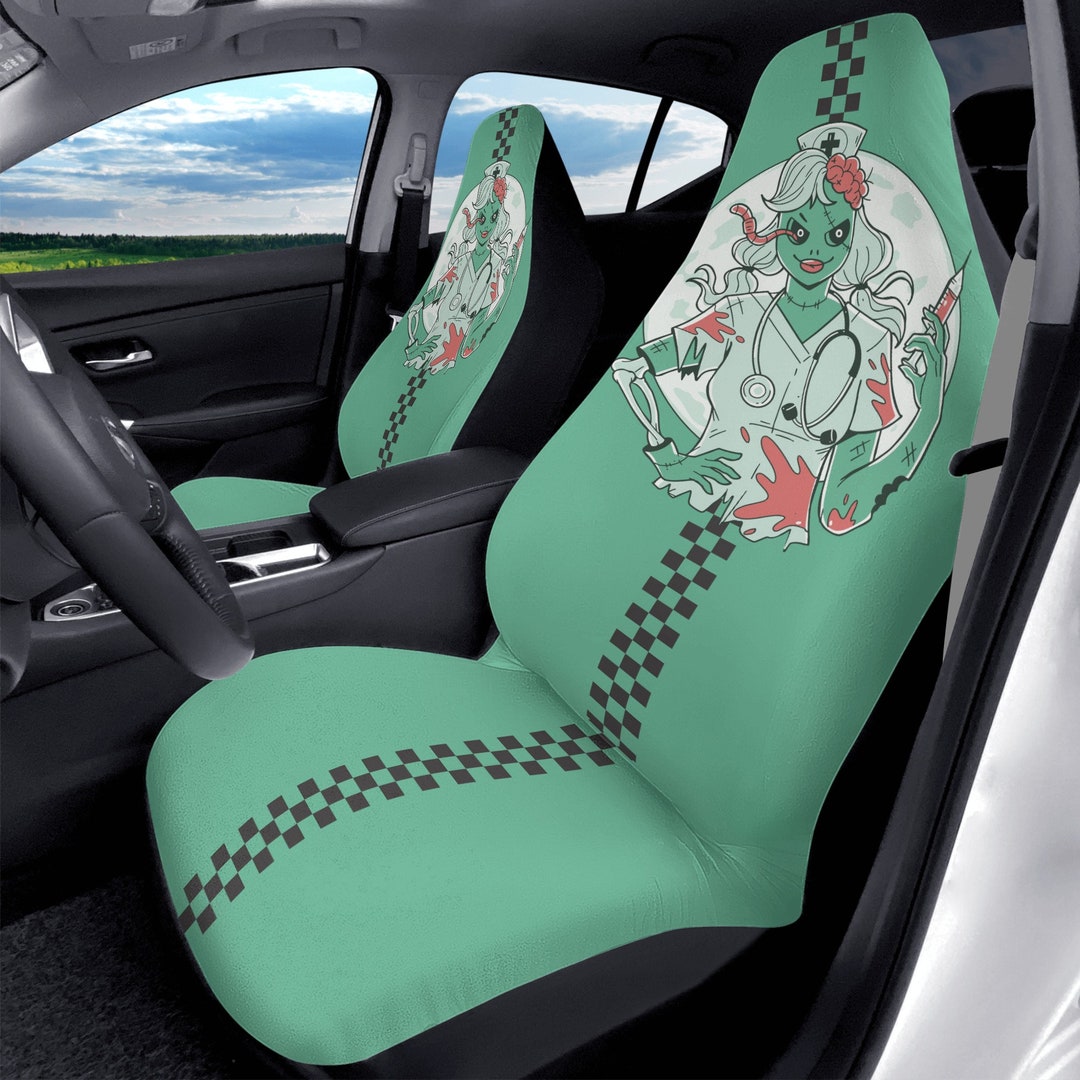 Spooky Zombie Nurse Front Car Seat Covers 2 Pcs, Halloween Front and