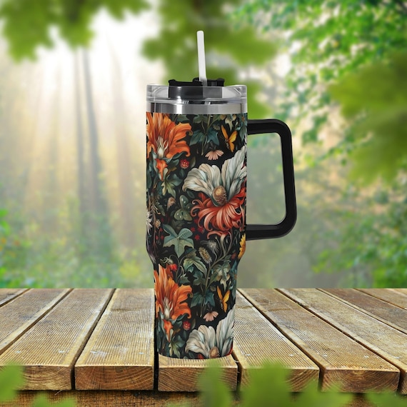 Gothic Flowers 40oz Stainless Steel Tumbler With Handle Lid and