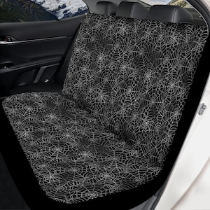 Juego completo de fundas para asientos de coche con diseño de telarañas oscuras, fundas para asientos delanteros y traseros espeluznantes de Halloween para vehículos, funda para volante, regalo de decoración para coches Back Seat (2pcs)