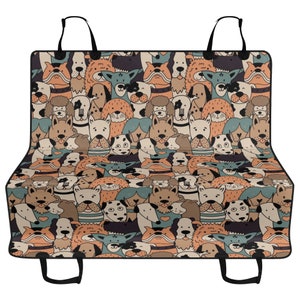 Cute Cartoon Doodle Dog Car Pet Seat Cover, Animal Dog Hammock For Back Seat, Car Seat Protector, Funny Gift For Dog Owner