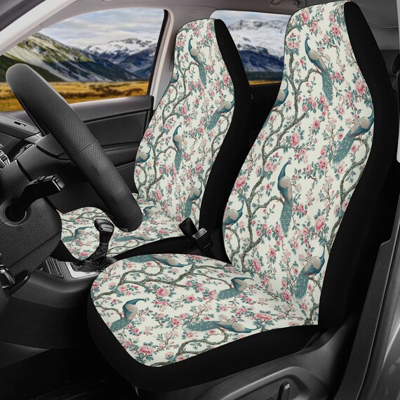 Peacock Floral Car Seat Covers Full Set Bird Nature Botanical Front and Back Seat Covers for Vehicle Steering Wheel Cover Car Decor Gift Etsy