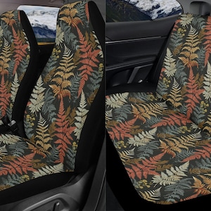 Witchy Fern Forest Car Seat Covers Full Set, Botanical Leaf Front And Back Seat Covers For Vehicle, Steering Wheel Cover, Car Decor Gift