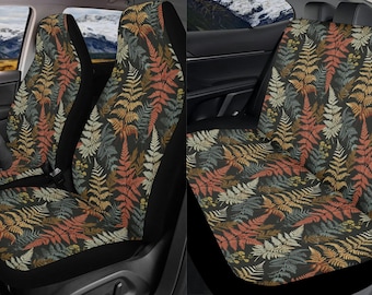 Witchy Fern Forest Car Seat Covers Full Set, Botanical Leaf Front And Back Seat Covers For Vehicle, Steering Wheel Cover, Car Decor Gift