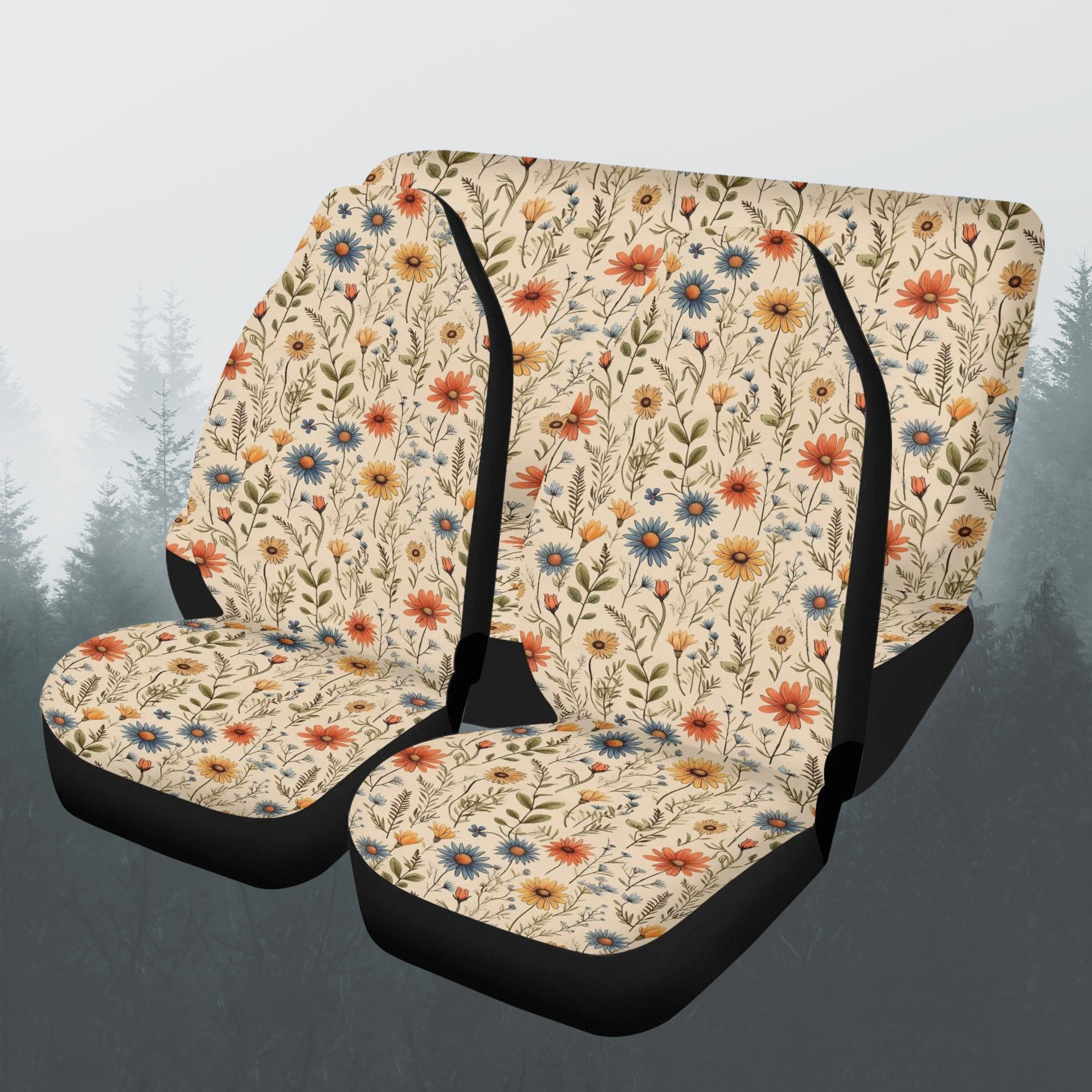 Daisy Flowers Car Seat Covers Full Set, Aesthetic Neutral Tone Seat ...