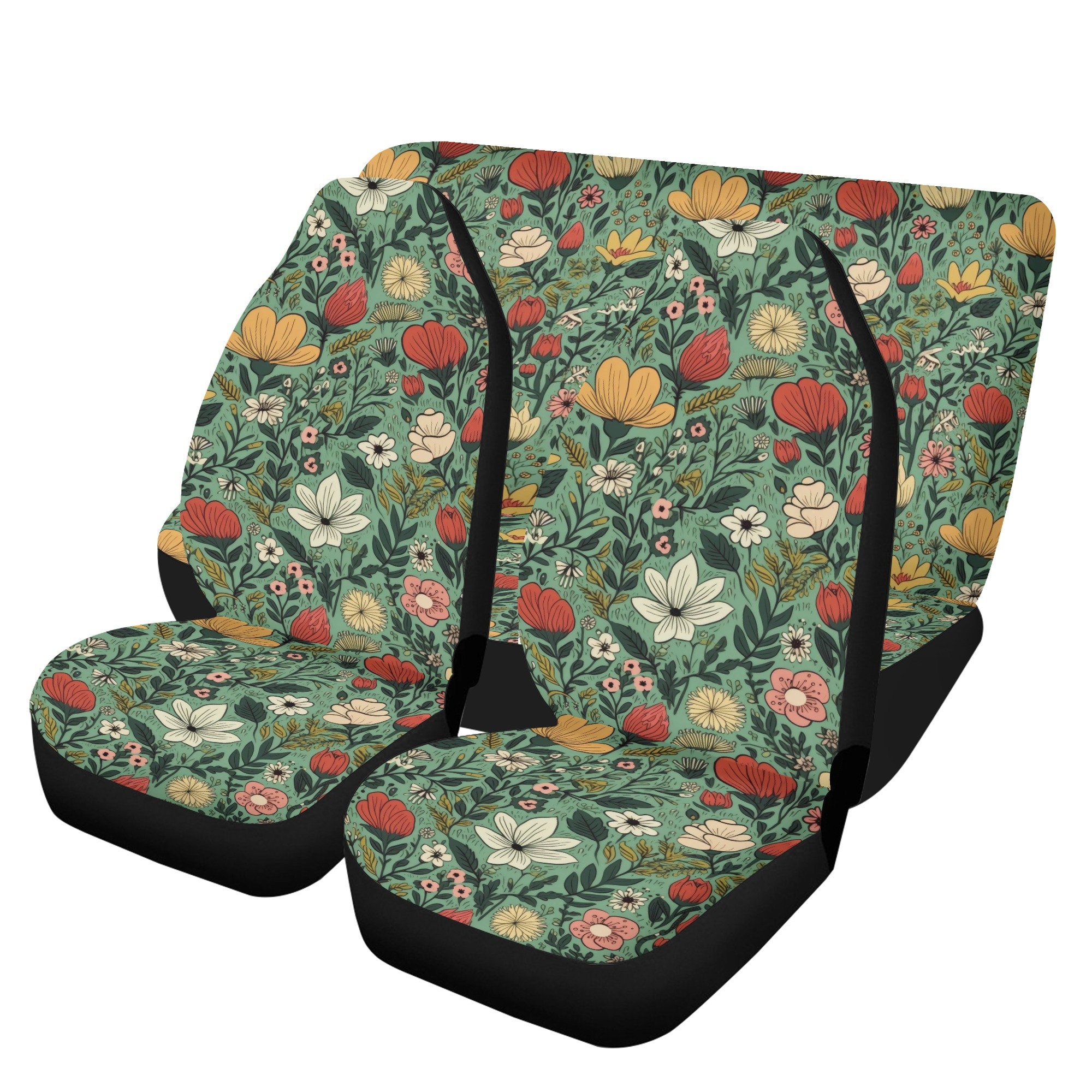 Cottagecore Green Floral Car Seat Covers