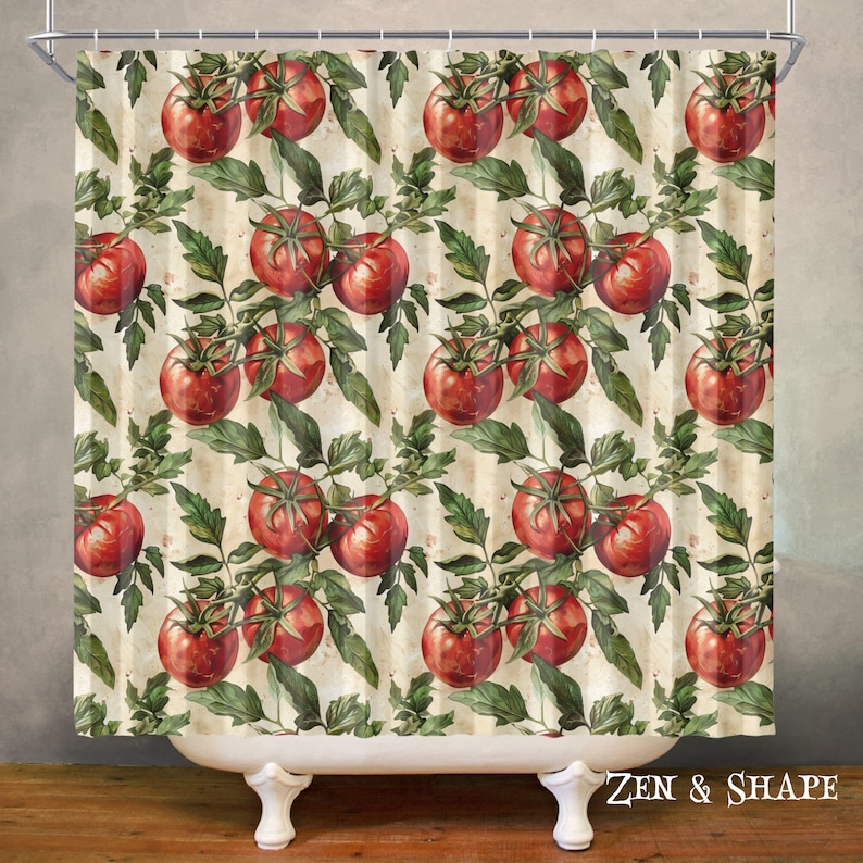 Retro Boho Tomato Waterproof Shower Curtain, Bathroom Decor, Polyester Fabric, Machine Washable Bath Curtain, Includes 12 Hooks