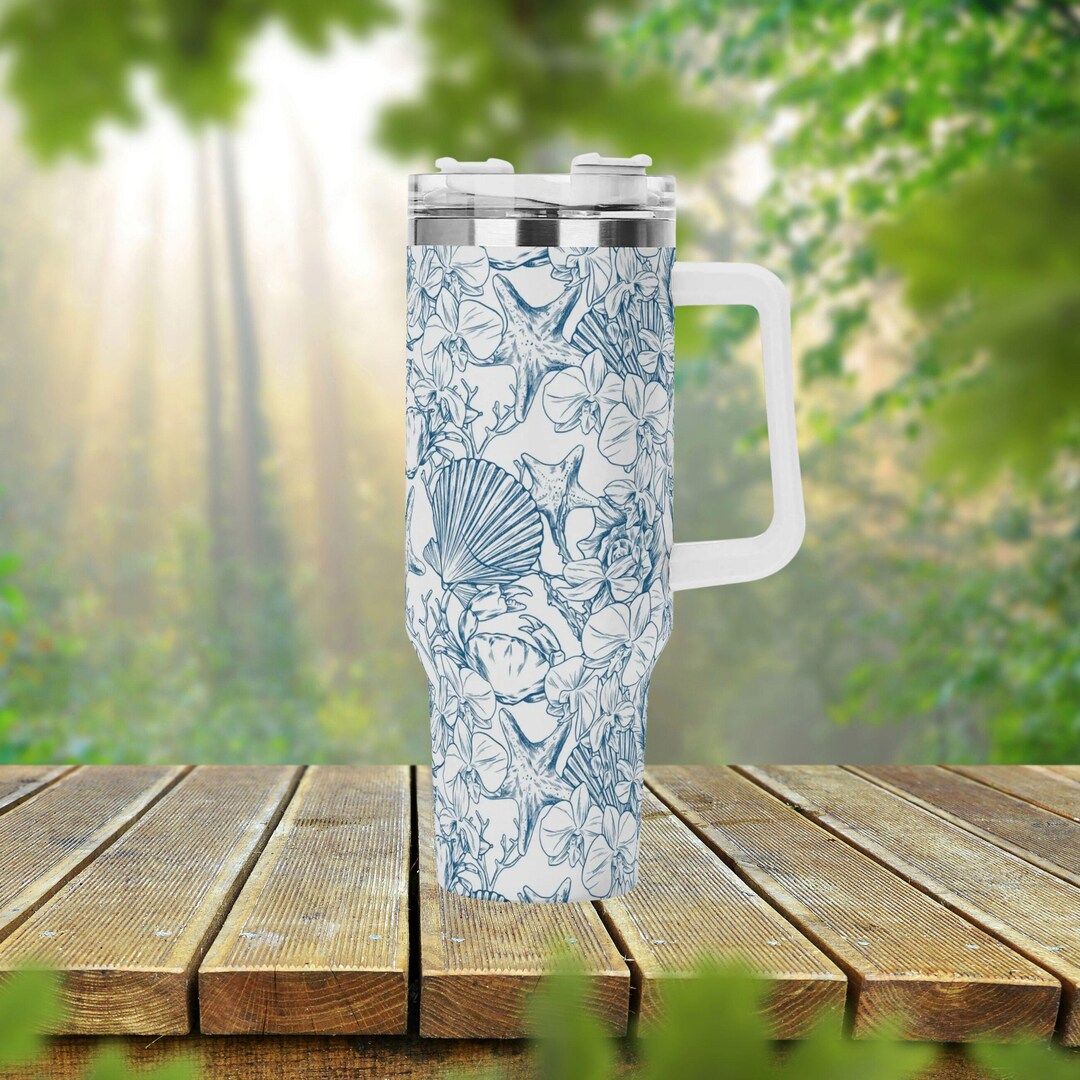 Ocean Garden 40oz Stainless Steel Tumbler With Handle Lid and