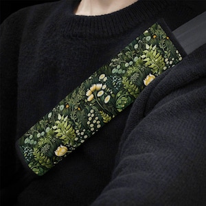 Forest Green Car Seat Belt Covers, Witchy Floral Nature Seat Belt Strap Cover, Wild Flower Car Seat Belt Pad Car Accessories Car Decor Gift