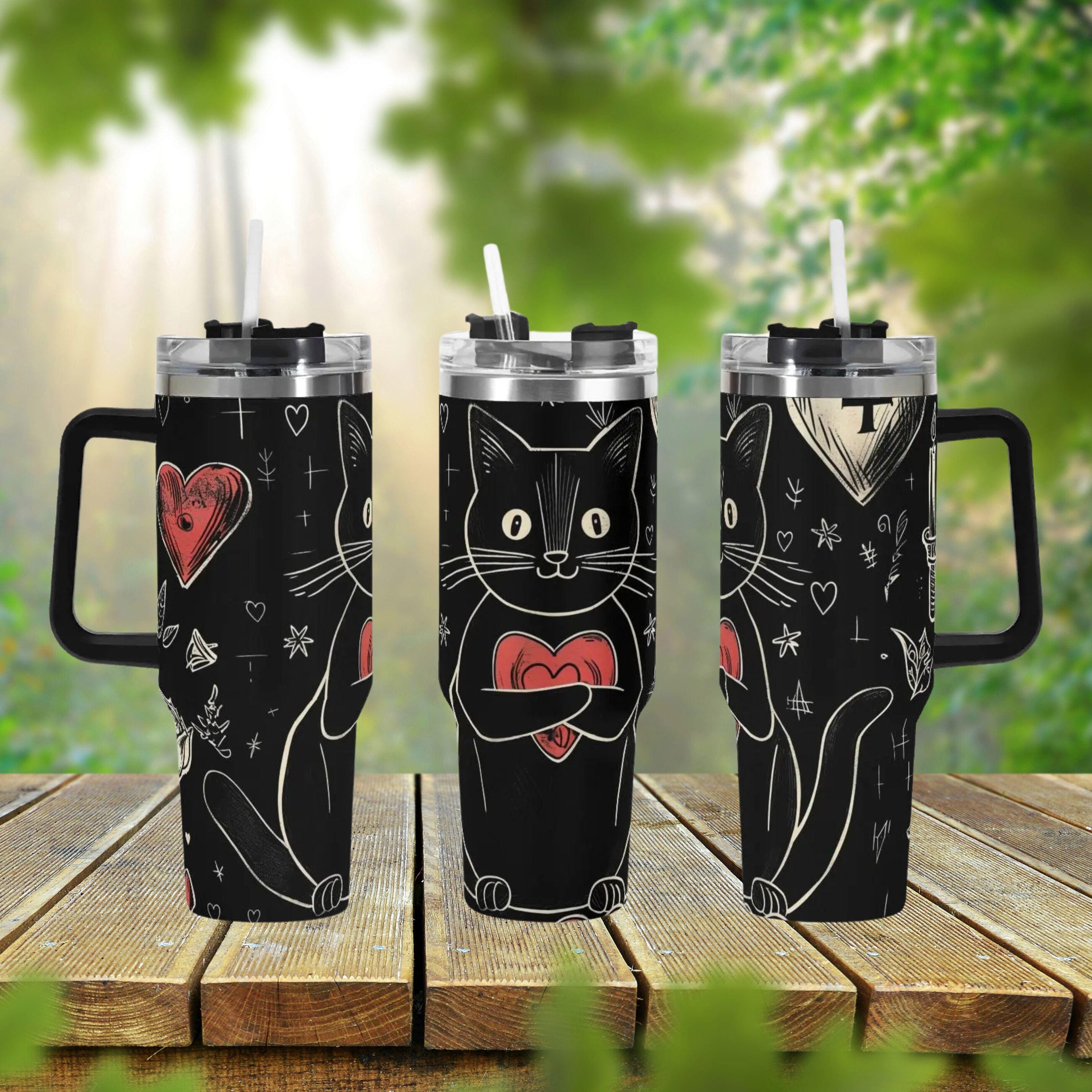 Doodle Cat Witchy Valentine 40oz Stainless Steel Tumbler With