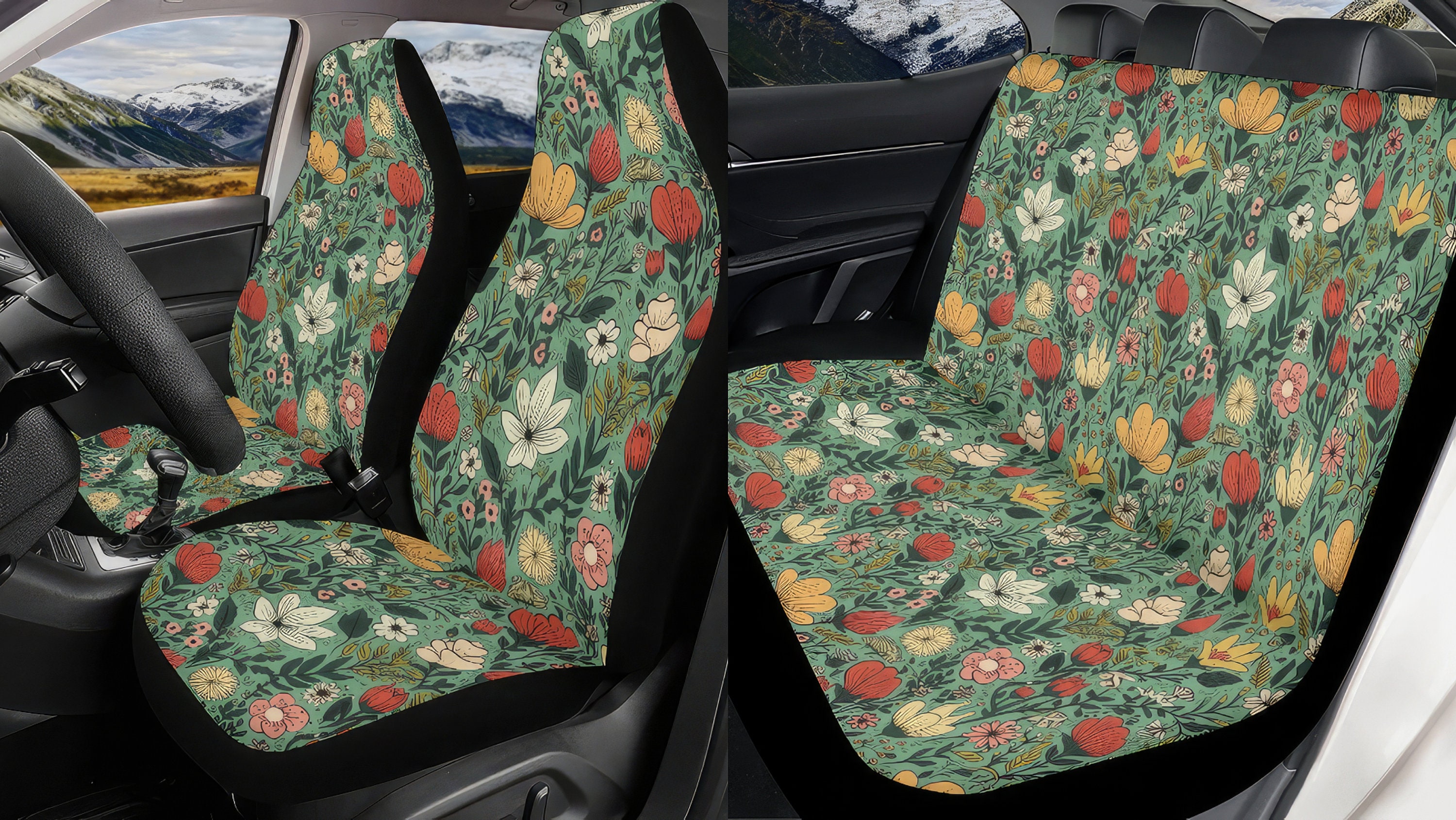 Cute Floral Flower Print Car Seat Covers