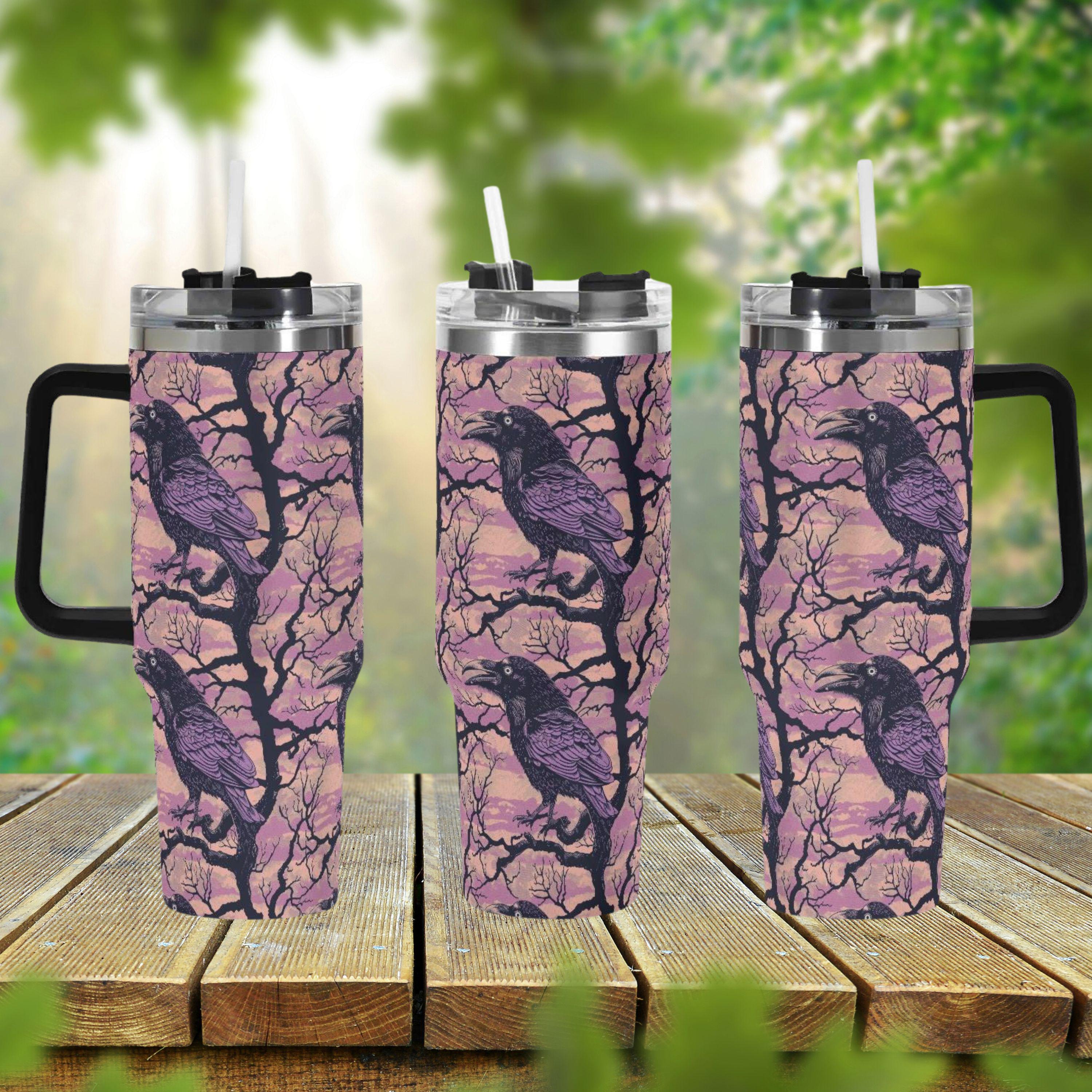 Gothic Raven Bird 40oz Stainless Steel Tumbler With Handle Lid and