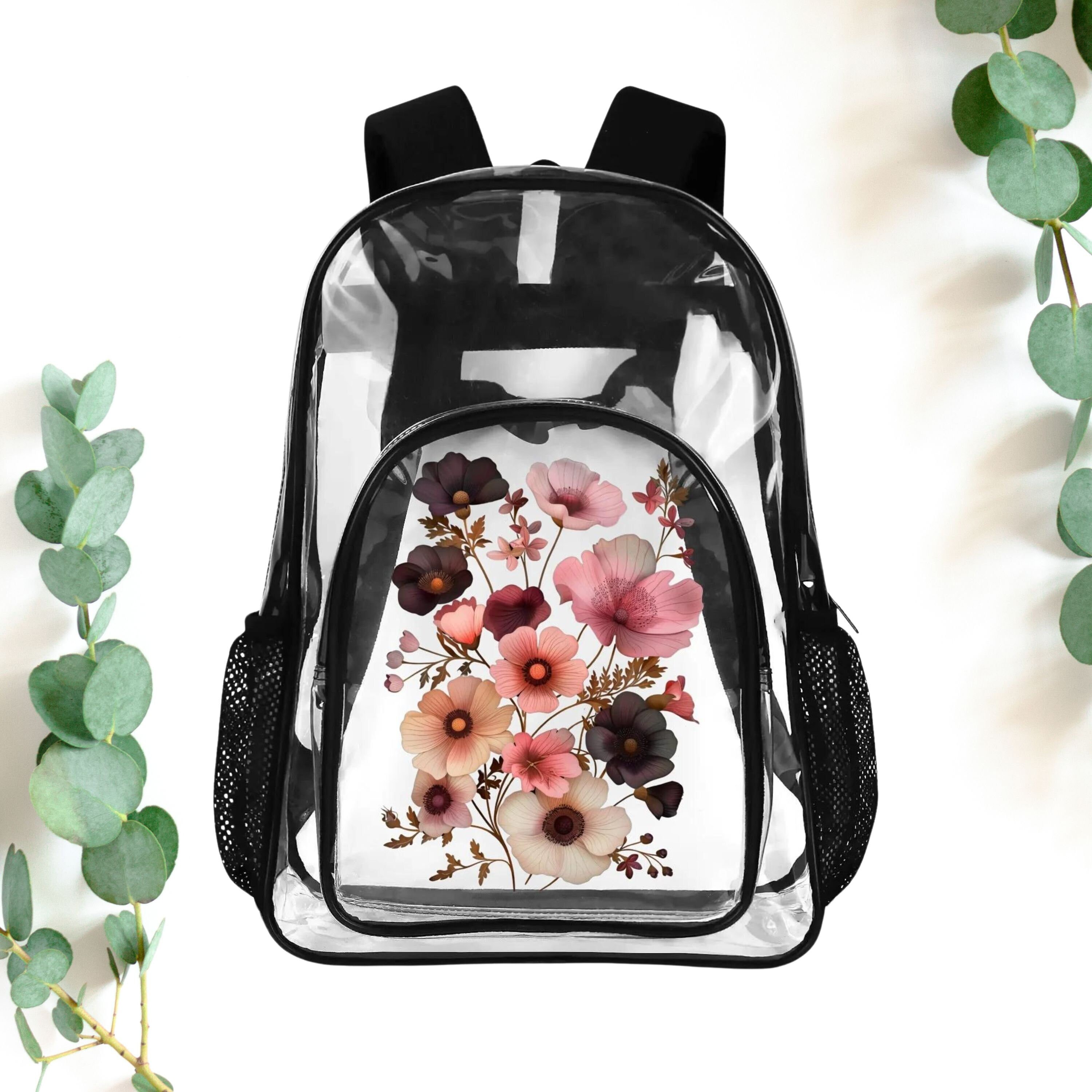 Clear Backpack with Floral Design and Heart Accents Loungefly Clear Floral Mini Backpack | Loungefly main image 2