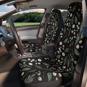 Christmas Eucalyptus Leaf Set Of Two Front Car Seat Covers, Aesthetic XMas Car Seat Cover, Trendy Car Accessories, Car Seat Protector image 1