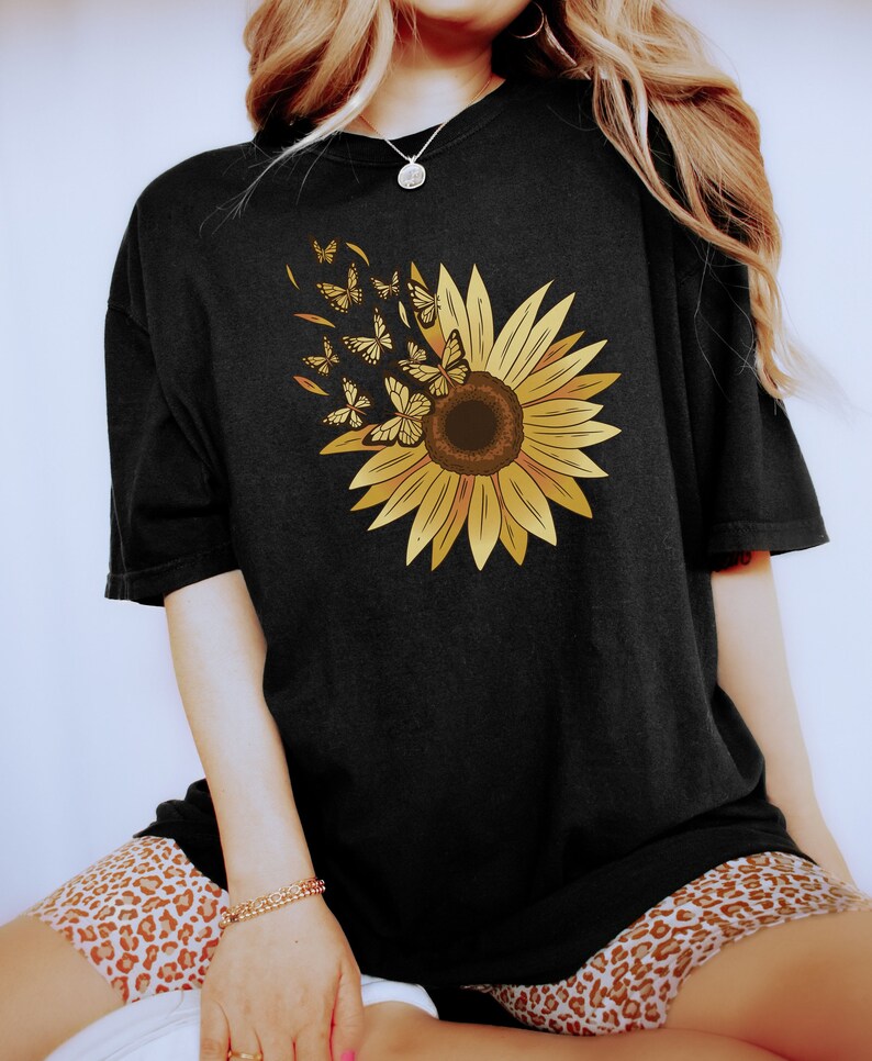 Sunflower and Butterfly Tshirt Comfort Colors Shirt Boho Etsy