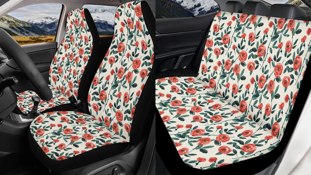 Red Rose Flower Car Seat Covers