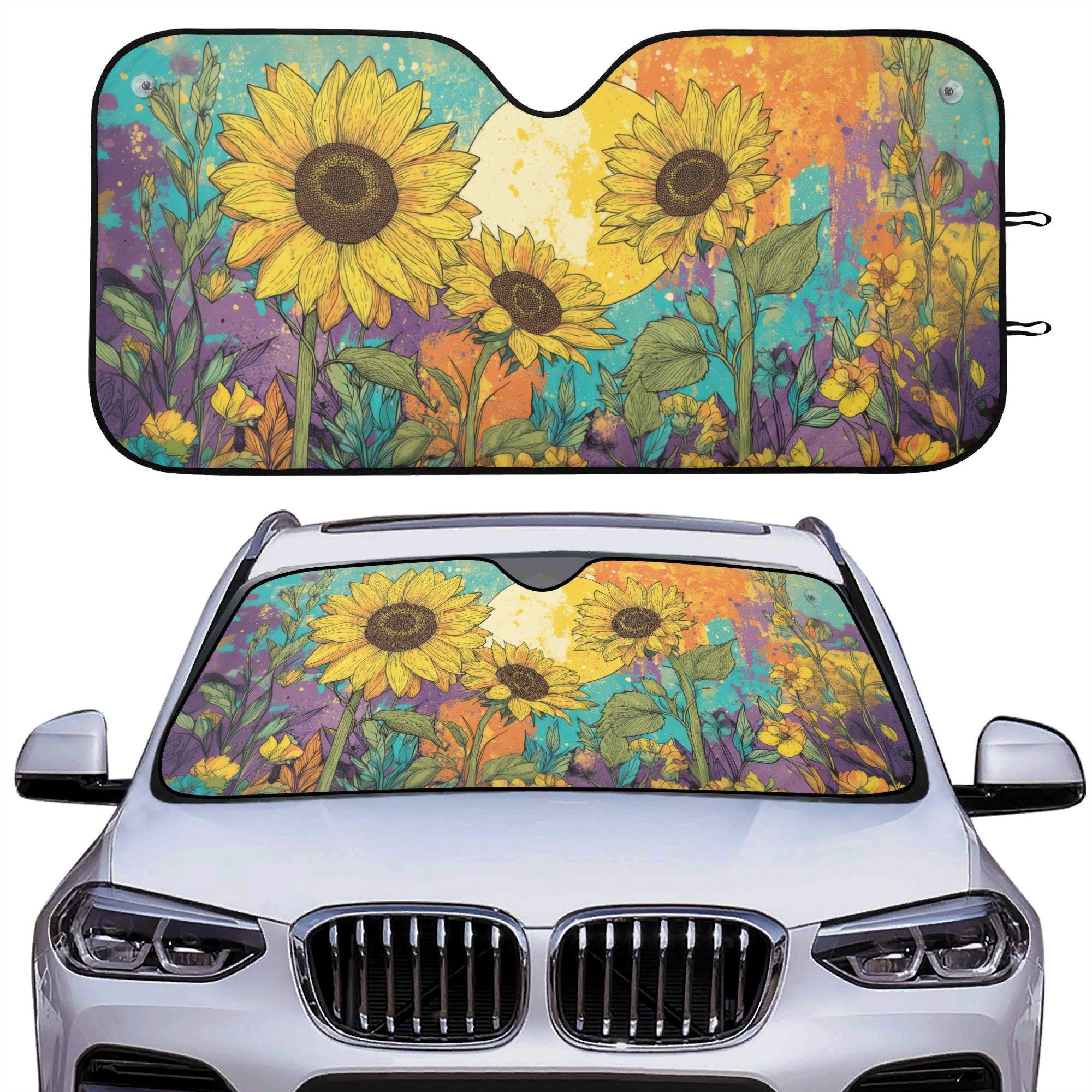 Sunflowers Car Auto Sun Shade, Nature Botanical Floral Windshield