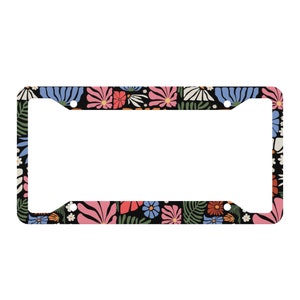 Abstract Wildflowers License Plate Frame, Cute Aesthetic Floral Plate Frame Holder, Car Accessories Gift