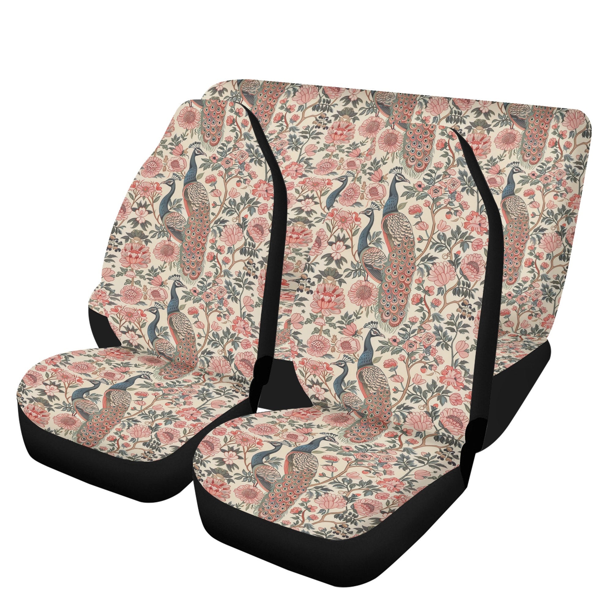 Pink Peacock Floral Car Seat Cover, Car Decor Gift