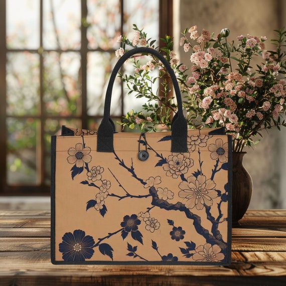 Japanese Floral Premium (3-layer) Canvas Tote Bag, Artistic Minimalist  Flower, Sustainable Shopping Bag, Best Friend Gift, Party Gift Bag
