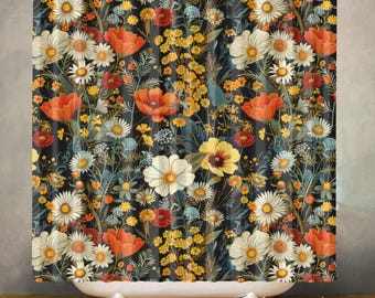 Floral Whimsical Waterproof Shower Curtain, Bathroom Decor, Polyester Fabric, Machine Washable Bath Curtain, Includes 12 Hooks