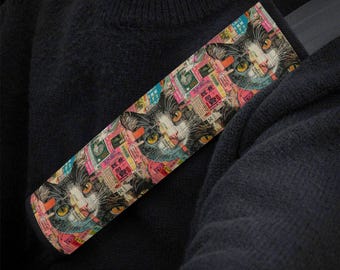 Cat Vintage Collage Car Seat Belt Covers, Retro Cat Lover Seat Belt Strap Cover, Car Seat Belt Pad, Car Accessories Car Decor Gift