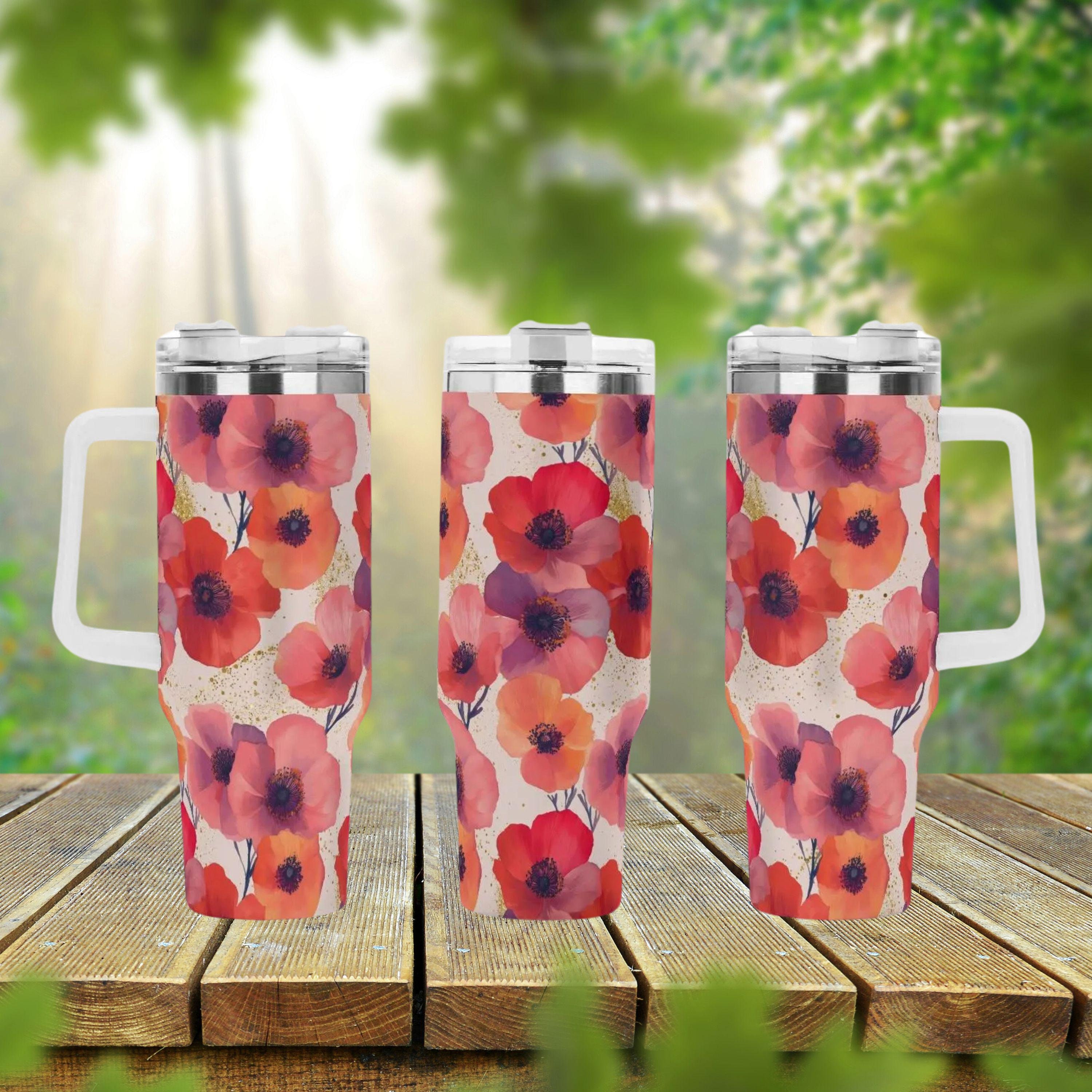 Poppy Flowers 40oz Stainless Steel Tumbler With Handle Lid and