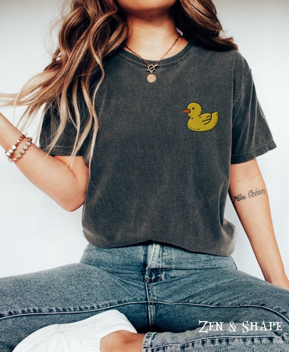 Yellow Duck Embroidered Shirt, Duck Embroidery, Minimalist Cute Rubber Ducky T-Shirt, Baby Duck Tee, Gift For Duck Lover, Funny Gift Idea