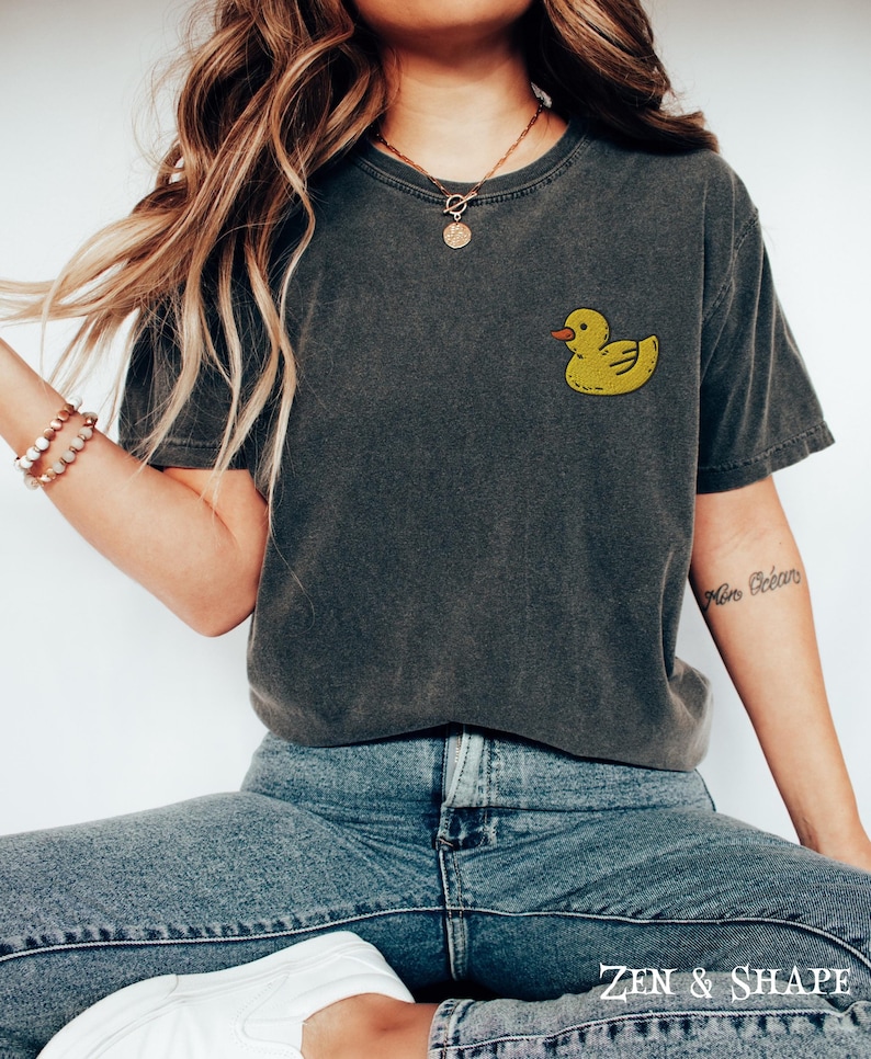 Yellow Duck Embroidered Shirt, Duck Embroidery, Minimalist Cute Rubber Ducky T-Shirt, Baby Duck Tee, Gift For Duck Lover, Funny Gift Idea