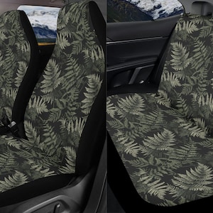 Dark Witchy Fern Forest Car Seat Covers Full Set, Botanical Leaf Front And Back Seat Covers For Vehicle, Steering Wheel Cover, Car Gift