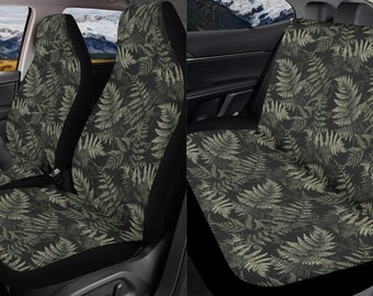 Dark Witchy Fern Forest Car Seat Covers Full Set, Botanical Leaf Front And Back Seat Covers For Vehicle, Steering Wheel Cover, Car Gift