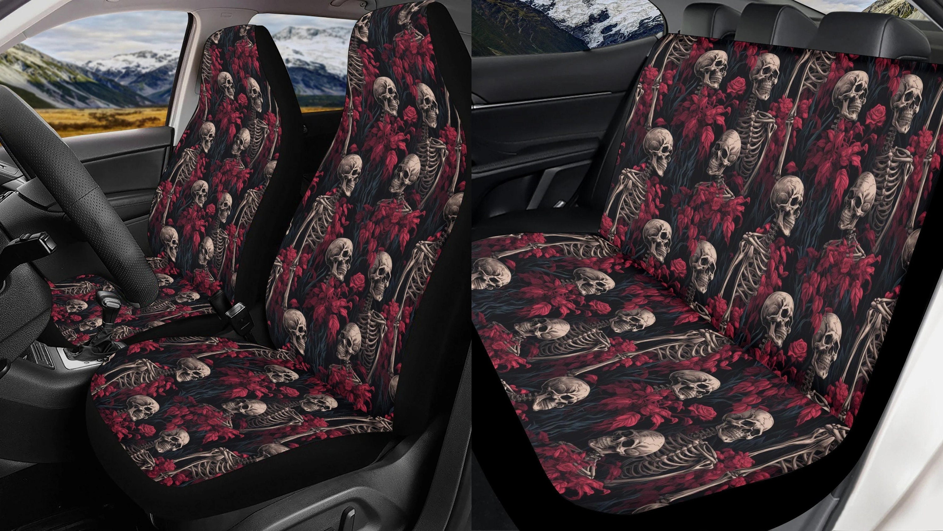 Dancing Skeleton Halloween Car Seat Covers, Gothic Spooky Car Seat covers