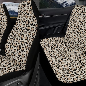 Beige Fun Leopard Print Car Seat Cover Full Set, Hippie Seat Cover For Women, Front And Back Car Seat Covers, Seat Cover Vehicle, Car Gift
