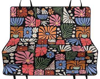 Abstract Wildflowers Car Pet Seat Cover, Boho Wild Floral Nature Lover Dog Hammock For Back Seat Car Seat Protector Funny Gift For Dog Owner