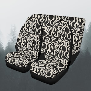 Topography Car Seat Covers Full Set, Retro Groovy Aesthetic Front And Back Seat Covers For Vehicle, Steering Wheel Cover, Car Decor Gift