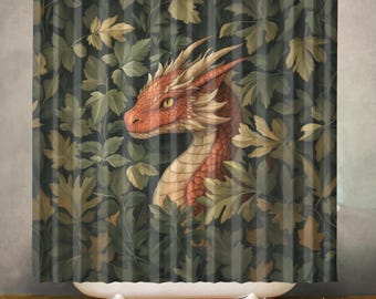 Retro Dragon Forest Waterproof Shower Curtain, Bathroom Decor, Polyester Fabric, Machine Washable Bath Curtain, Includes 12 Hooks