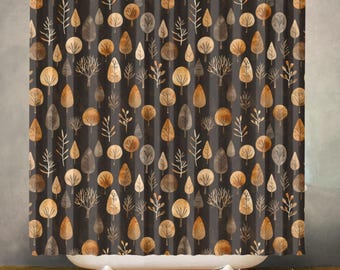 Earthy Forest Botanical Waterproof Shower Curtain, Bathroom Decor, Polyester Fabric, Machine Washable Bath Curtain, Includes 12 Hooks