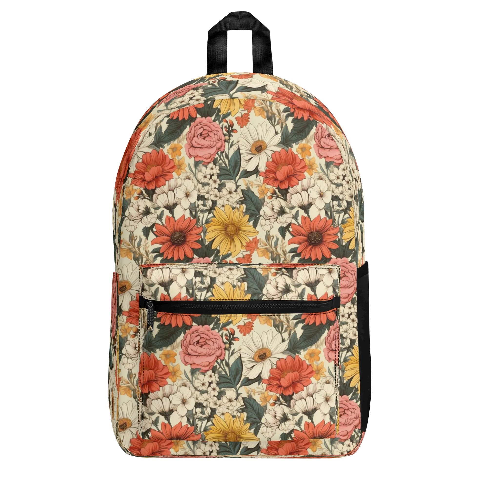 Vintage Floral Polyester Backpack, Retro Botanical Flower 