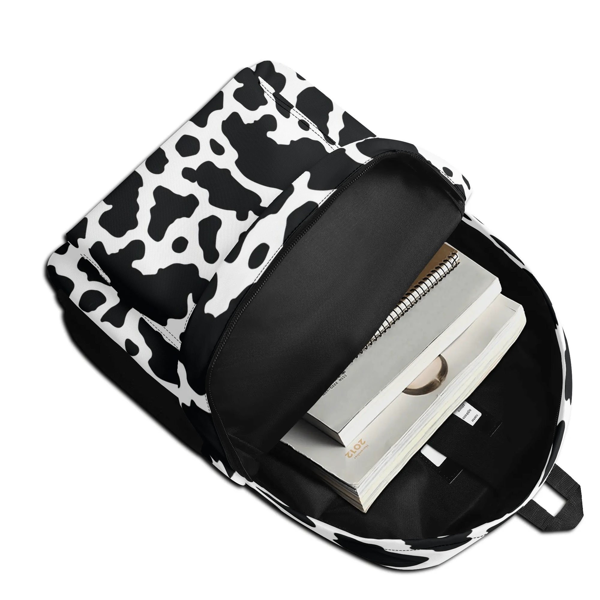 Black and White Cow Print Polyester Backpack, Funny Animal 