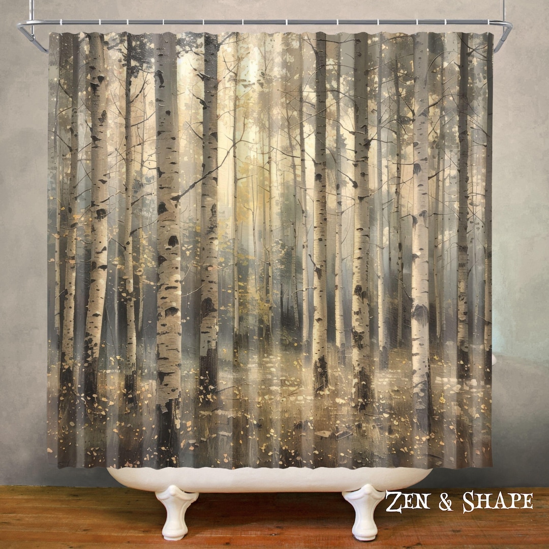 Aspen Forest Waterproof Shower Curtain, Bathroom Decor, Polyester Fabric, Machine Washable Bath Curtain, Includes 12 Hooks