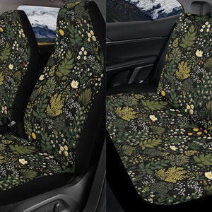 Forest Green Cottagecore Car Seat Covers Full Set, Nature Front And Back Seat Covers For Vehicle, Steering Wheel Cover, Car Decor Gift