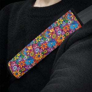 Hippie Floral Car Seat Belt Covers, Retro Boho Floral Seat Belt Strap Cover, Wild Flower Car Seat Belt Pad Car Accessories Car Decor Gift