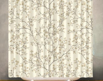 Vintage Leaf Waterproof Shower Curtain, Neutral Boho Forest Bathroom Decor, Polyester Fabric, Machine Washable Bath Curtain, 12 Hooks
