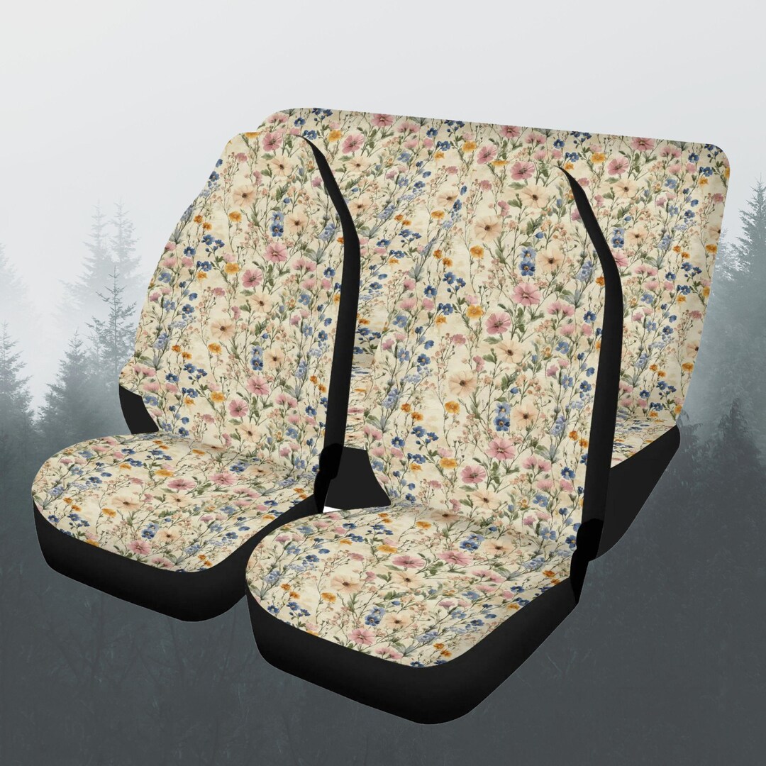 Vintage Wildflowers Car Seat Covers Full Set, Summer Floral Front and ...