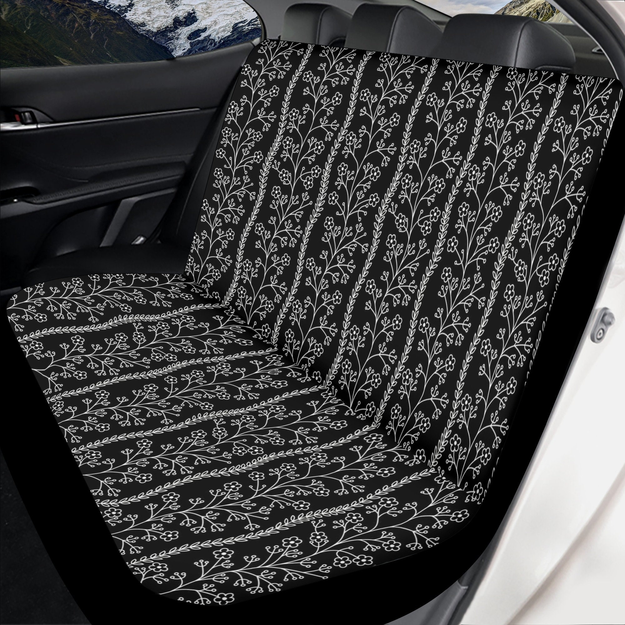 Black And White Wildflowers Car Seat Covers