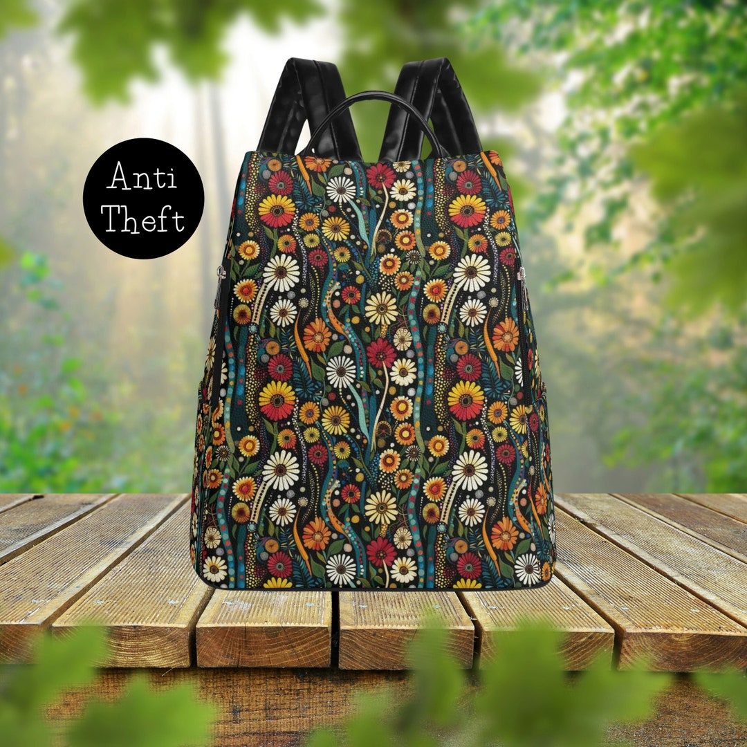 Cottagecore Flower PU Vegan Leather Anti Theft Backpack  display picture 1