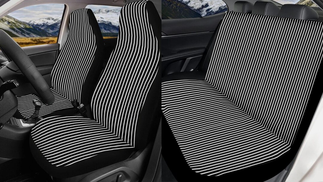 Black and White Stripe Car Seat Covers Full Set Simple Etsy