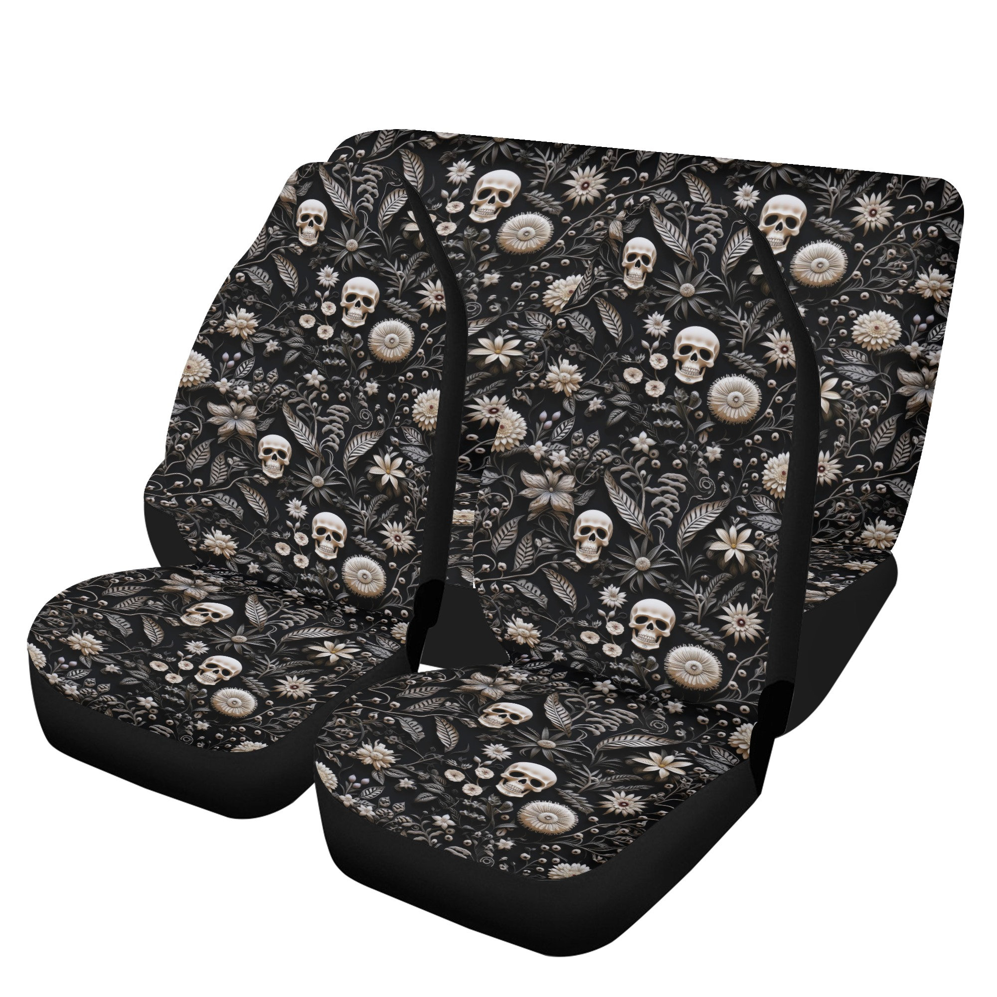 Floral Beadwork Seven Clans White Universal Car Seat Cover With Thickened Back